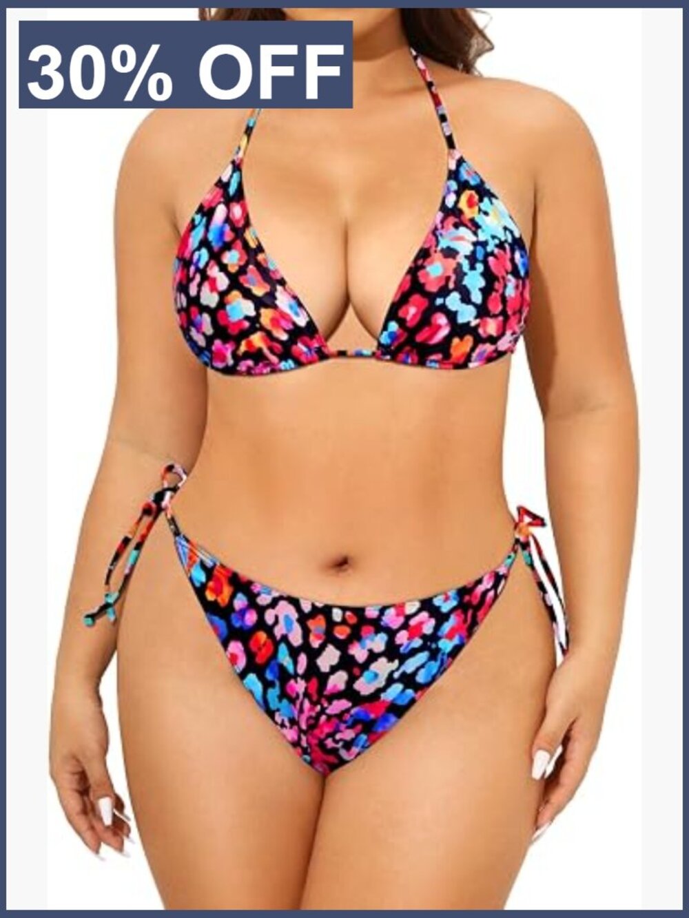 Plus Size String Triangle Bikini Set - Halter Side Tie Swimwear - 16W